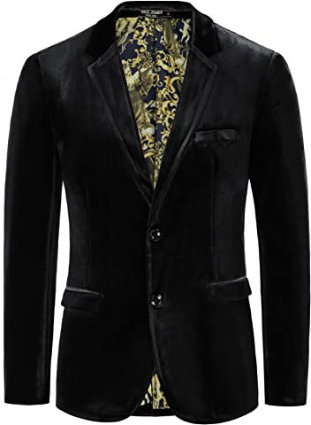 PaulJones Anzüge & Sakkos für Herren Sakko Weihnachten 2 Knöpfe Smoking Herren Samt Sakko Schwarz XL