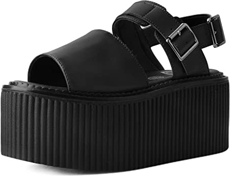 T.U.K. Black Brush-Off Stratocreeper Sandals for Women, High Platform Creeper Sandal, US 9 Women
