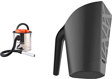 Bikain DI1200INOX– Aspirateur de Cendres, 1200 W, 20 L, Cuve INOX, Argent & EDA - Pelle à Granulés Jura Montania XL 2,4 litres - pour 1,5 kg de Pellets - Noir, 19,3 x 16,5 x 21,9 cm