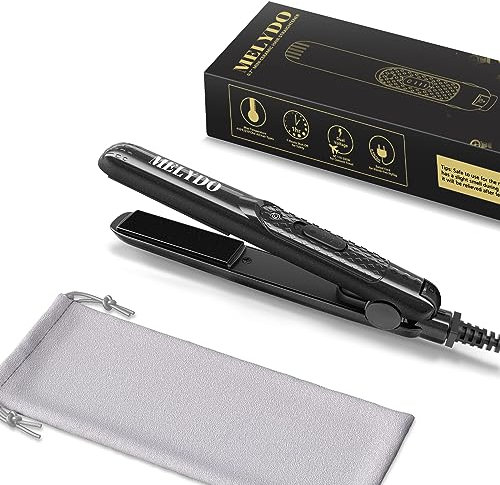 MELYDO Mini Hair Straighteners, Ceramic Mini Straightener for Short Hair/Bangs, Travel Hair Straighteners Dual Voltage, UK Plug(Black)