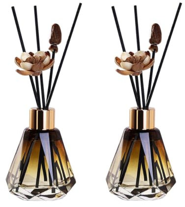 Juego de 2 frascos de vidrio vacíos con forma de diamante, difusor de fragancia de aceite esencial con tapón de goma y tapa dorada, recipiente de aromaterapia