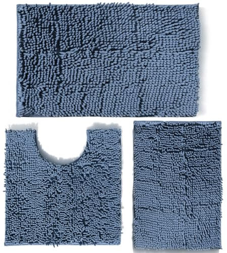 Badezimmerteppich Set 3 Stück, Badematten-Set für das Badezimmer, Badteppich rutschfest Waschbar Badematten & Badteppiche, Badezimmer Anzug für Dusche, Badewannen, WC Deko (Rauchblau)