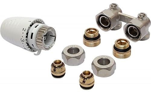 DSTOCK60 - Honeywell Thermostatventil-Set, integrierter Universalheizkörper, 1/2-3/4 Plus Racc.16 mm Winkel – TL3095EA1536
