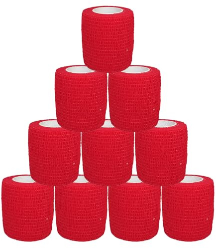 10 Rollen Selbsthaftende Bandage Tape Sport Haftbandage Verband Pflasterverband Fixierbinde Elastische Selbstklebender Für Finger Handgelenk und Sprunggelenk 5cm X 4.5m (Rot)