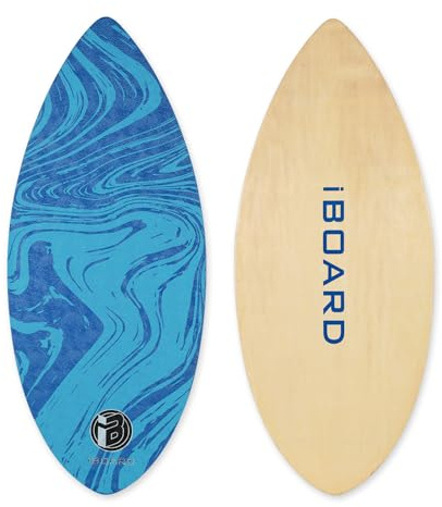 iBOARD 36” Skipper Skimboard with High Gloss Coat Wooden Skim Boards for Beginners, Teenagers and Adults Beach Skimboard 3 Color Traction Pad to Choose(Blue)