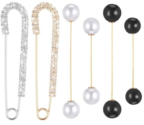 6 Stück Damen Brosche Pins,Sicherheitsnadel Broschen für Kleidung Perle Brosche Verkleinern Brosche mit Perlen,Brosche Strass Broschen für Kleidung für Modische Pullover Schal Clips Hemden Kleider