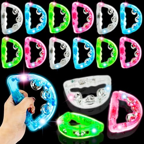 16 panderetas LED musicales con luces LED, panderetas de mano coloridas que brillan en la oscuridad para bodas, fiestas, instrumentos de percusión