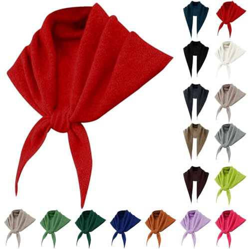 ThiCc Triangle Knit Scarf Fall Winter Warm Shawl Multi-Color Neck Warmer Skin-Friendly Head Wrap Neckerchief for Women Girls (Red,One Size)