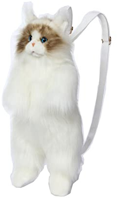 CU-MATE Plüsch-Katzen-Rucksack, lebensechte weiße Stofftiertasche, große handgefertigte süße Katzentasche