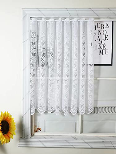 Cortina de cocina estilo casa rural con patrón tendr y franjas perforadas, cortina corta blanca de 120 x 45 cm