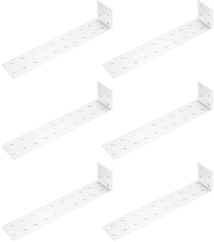 6 Piezas Soportes de Anclaje para Hormigon, Anclaje de Acero Galvanizado Plano, Escuadra para Cargas Pesadas, Conectores Angulares en ángulo para Fijación de Madera, Blanc, 200 x 40 x 40 mm