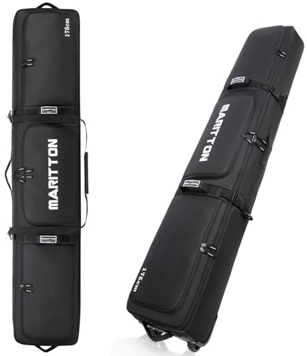 MARITTON Double Rolling Ski Bag with Wheels, Padded Ski Bag for Air Travel to Hold 2 Pairs of Skis up to 175 or 190 cm. (Black, 175cm)