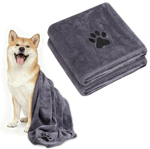 Adiwo 2 Pezzi Asciugamani per Cani, 140x70cm Asciugamano Microfibra, Asciugamani Pet Morbidi e ad Asciugatura Rapida, Super Assorbente, Coperta Animali per Cani e Gatti di Piccola e Grande Taglia