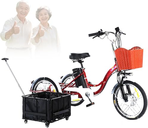 EaThsalL Bicicletta 3 Ruote 20 Pollici Triciclo Adulto Posteriore Cestino Carico Altezza Regolabile di Carico 150 kg Altezza Regolabile per Le commissioni B