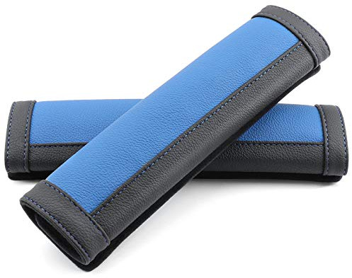 COFIT Car Seat Belt Pads, Comfort Seatbelt Cover, Durable Microfiber Leather Shoulder Neck Strap Protector, Blue and Black, 2 Pack