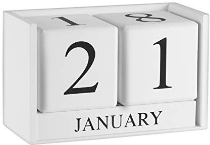 Obling Tischkalender Kalender Holz Manuelle Umrüstung Durable Chic Accessoire für Zuhause oder im Büro (Weiß)