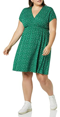 Amazon Essentials Vestido Cruzado (Disponible en Tallas Grandes) Mujer, Verde Floral, M