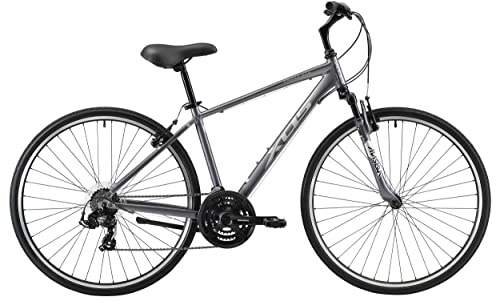 XDS Cross200 21 Speed Hybrid Bike Commuter City Bike, for Men and Women, 700C Wheel Lightweight Aluminum Alloy Frame (Shiny Grey, Frame Size 15)