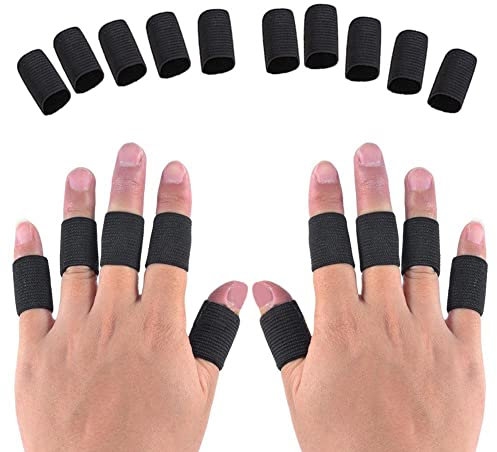 tinysiry 10PCS Finger Protector Sleeves, Stretchy Finger Protector Sleeve Brace Thumb Grip Tape, Arthritis Support Sports Aid Black