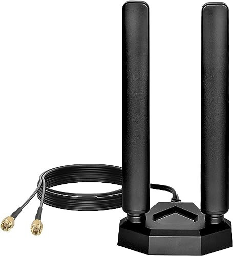 Nelawya Tri Band WiFi 6E Antenne 8dBi 2.4GHz 5.8GHz 6GHz WLAN Antenne mit Magnetfuß RP-SMA Stecker Innenantenne Kompatibel mit WLAN Wireless Router Bluetooth WiFi Security Kamera