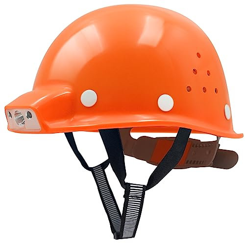 Mustbau Casque de Chantier EN397 avec Éclairage LED, USB Rechargeable Casque de Sécurité Construction a 2 Modes D’ Éclairage, 53 à 62cm Tour de Tête Réglable (Orange)