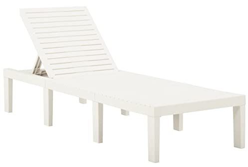 Homgoday Tumbona de plástico blanco para jardín, para balcón, playa, terraza, balcón, jardín, terraza