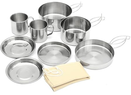 CENPEK 8St Camping Köksredskap Set Rostfritt Stål Camping Portabel Matlagning Kit Camping Pan Set För Picknick Backpacking Vandring