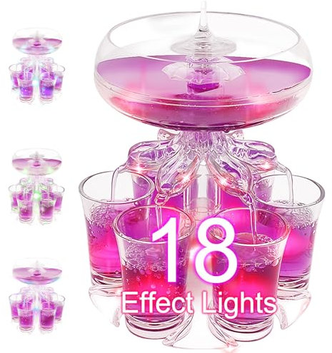 Distributeur de verres à liqueur avec 6 verres à shot + 18 lumières d'effet, distributeur de boissons en acrylique avec 6 ports de séparation pour remplir les cocktails, le whisky