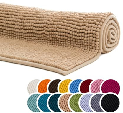 liebling Badematte, Badezimmerteppich rutschfest, Badteppich, Badvorleger, Duschvorleger, Badezimmermatte 70 x 120 cm, WC Deko, waschbar, Marone Braun, Serie Chile