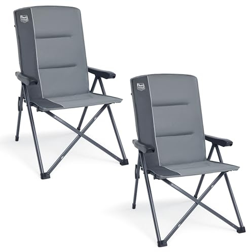 TIMBER RIDGE Folding Camping Chair Set of 2, Adjustable High Back Camping Garden Chairs for Adults 150kg, Portable Collapsible Chairs for Beach Picnic Balcony (Grey-2PCS)