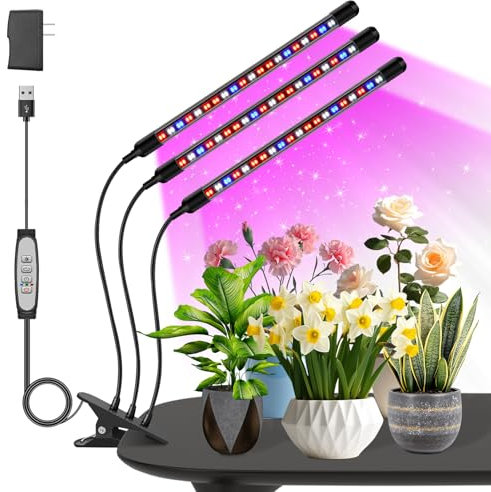 Lampada da coltivazione,120 LEDlampada led piante,spettro completo per piante,3 teste,3 modalità di colore (rosso,blu,bianco), 5 livelli di luminosità, timer, lampada di crescita per piante da