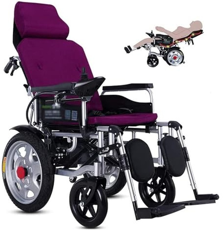 Lightweight Foldable Electric Wheelchair with Full Reclining High Back- 20A Battery, Mobility Aid for Disabled, Travel Scooter Chair
