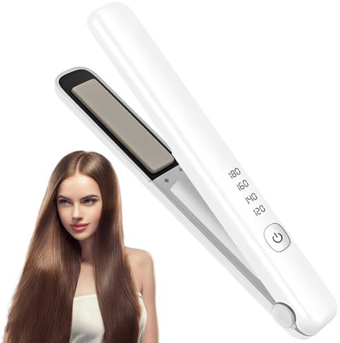 Vmxlso Mini Glätteisen Kabellos, Reise Glätteisen Mini, Kabelloses Glätteisen mit 4 Temperaturen, 3200mah Akku, Glätteisen Ohne Kabel, Usb-C Aufladung, Glätteisen Klein für Kurzes & Langes Haar (Weiß)