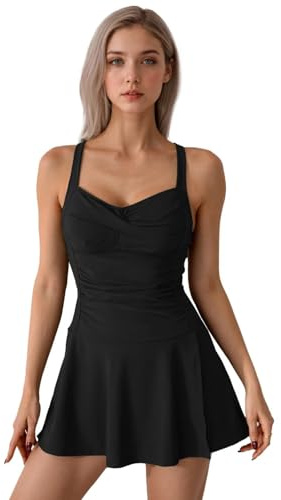 TERODACO 2 Piece Womens Tankini Sets with Shorts Removable Padded Women Swimwear Tummy Control Adjustable Strap Swimming Costumes Ladies Swimsuit Swimdress Bathing Suit, Quick Dry 25012 Black XL