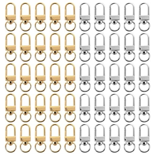 50 unidades de mosquetones con articulación giratoria, mosquetón de metal pequeño, mini mosquetón dorado y plateado con llaveros pequeños, llaveros para manualidades