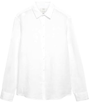 Marks & Spencer Camisa de Ajuste estándar Puro Lino Blanco L