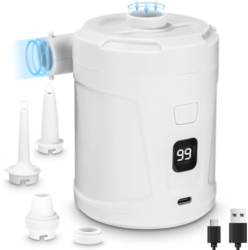 Bomba de Aire Eléctrica, 5200 mAh Batería Recargable, para Piscina Infantil, Mini Bomba de Aire Eléctrica con 3 Boquillas de Aire, Inflador Rápido para Bote Inflable/Colchón de Aire