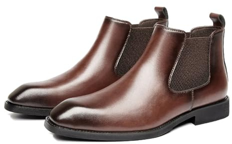 ENWIND Botas Chelsea de Hombre cómodas de Cuero, Botines de Cuero clásicos de Negocios, Estilo Deslizante,Marrón,41 EU