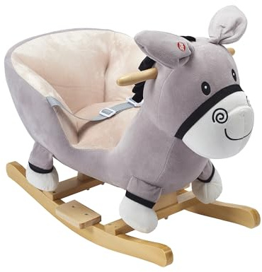 Rocking Horse & Animal Toy with Sound – Unicorn, Elephant, Donkey & Horse Designs – Soft Plush Rocker for Babies 9 Months+ | Develops Motor Skills & Sensory Play – Safe Wooden Base (Doodle Donkey)
