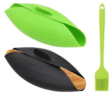 Abiyou 2PCS Moule à Pain en Silicone 3 en 1, 24CM Bol à Pain Ovale 3 en 1 avec Brosse en Silicone, Moules à Pain 3 en 1, Moule à Baguettes en silicone, Résistant à la Chaleur 250°C,pour Backen,Mischen