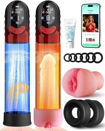 Pompa Pene 4 IN 1 Sex Toys Masturbatore Uomo, APP Manuale & Automatica Vacuum Device Elettrica con 4 Modalità di Allenamento 8 Aspirazione, Masturvatore per Uomo Realista Vagina con 6 Anello Pene