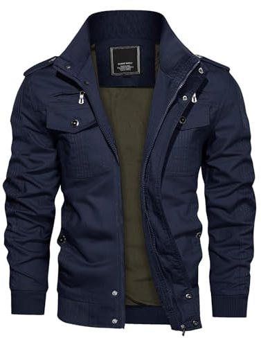 KEFITEVD Övergångsjacka för män, lätt vinterjacka, höstjacka, flygande jacka, ståkrage, bomberjacka, bomull, army, fältjacka, cargojacka, män, Blouson Windbreaker, Marinblå, M