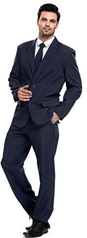 Traje de Fiesta para Hombre, Color sólido, Traje de Ocio para Fiesta de Halloween con Corbata y Pantalones Azul Oscuro M