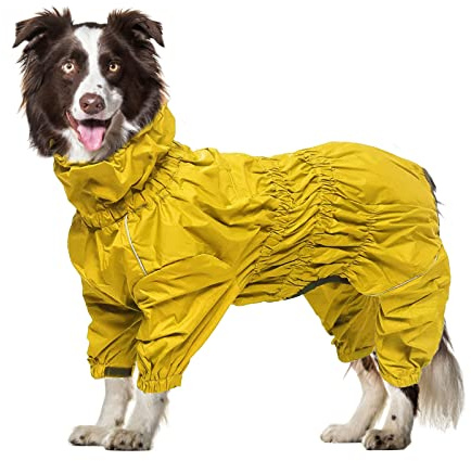 Geyecete - 1/2 zampe pantaloni tuta impermeabile per cani, 4 gambe riflettente pioggia impermeabile Gear per cani, Con cerniera e fibbia, per cuccioli piccolo e medio-Giallo-XL