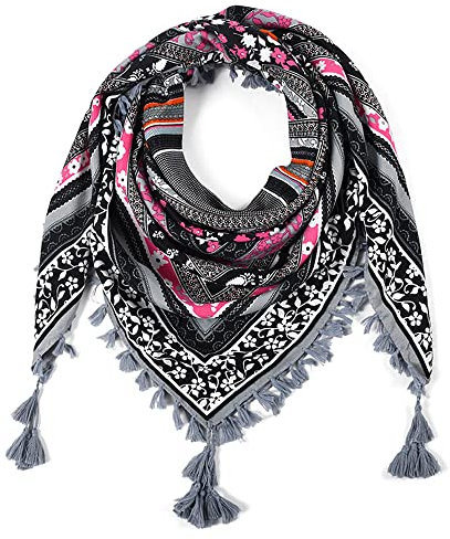 Nuofengkudu Schals Damen Umschlagtuch Retro Floral Ethno Drucken Große Platz Nacken Wärmer Schal mit Quaste Schalcape Wraps 110 * 110CM X-Farbe 32