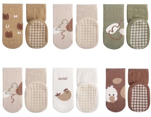 Adorel Baby Stoppersocken Baumwolle Antirutsch Krabbelsocken ABS Socken 6er-Pack Natur 1-3 Jahre (Herstellergröße M)