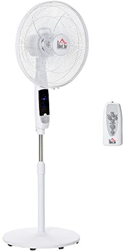 HOMCOM Ventilateur sur pied Ø 42cm 50W télécommande minuterie 3 modes 3 vitesses écran LED puissant silencieux hauteur réglable oscillant 85° blanc