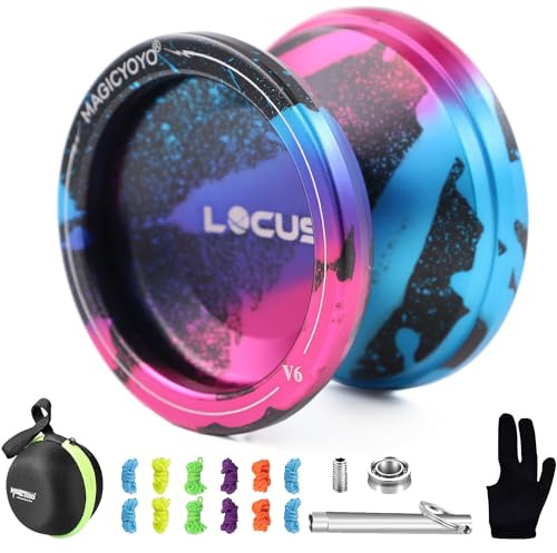 MAGICYOYO V6 Yoyo Professionale Reattivo & Non Reattivo | Yo-yo Metallo per Bambini e Adulti | Da Principianti a Avanzati + Guanto + 12 Corde + Borsa + Strumento di Rimozione | rosa nero blu