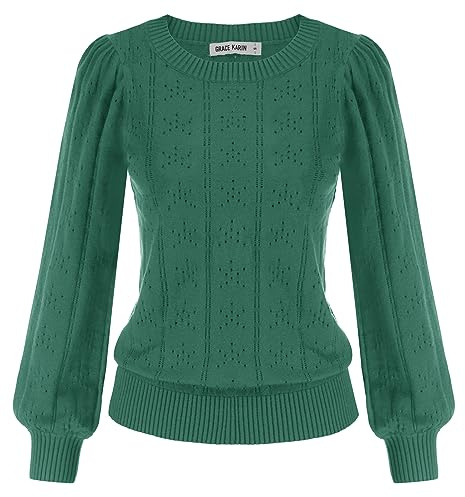 GRACE KARIN Crew Neck Jumpers for Women UK Autumn Winter Daily Knitwear