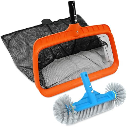 TidyMister Pool-Reinigungsset, 44,1 cm Pool-Skimmer-Netz und 32,5 cm Poolbürste, tiefes, feines Netz und runde Eckbürste für oberirdische Pools, Innenpools, Schwimmbad-Wartungsset